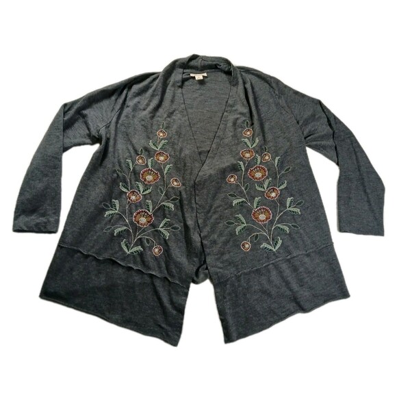 Style & Co XL Grey Floral Embroidered Drape Open Cardigan Sweater Boho - Picture 1 of 4